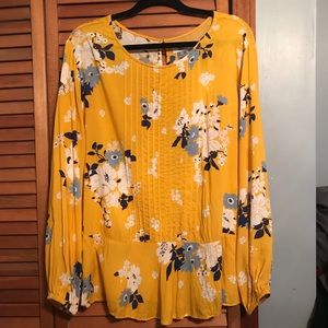 Old Navy Long Sleeve Floral Yellow Blouse